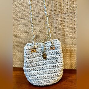 🌟HP🌟VTG 1960s-70s Light Blue Woven Crochet Shoulder Bag by River Trader Japan